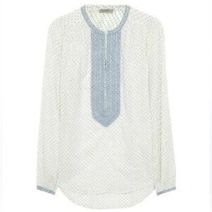 Hunkydory Stockholm Blue & White Star Print Cotton Tunic Blouse Size Small